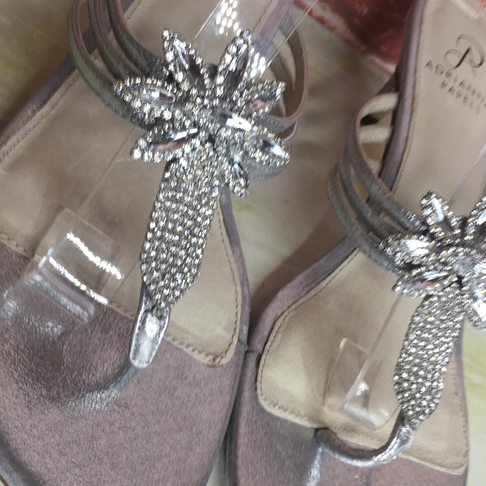 Adrianna Papell Silver Metallic Jeweled T-Strap Heels - Picture 5 of 9